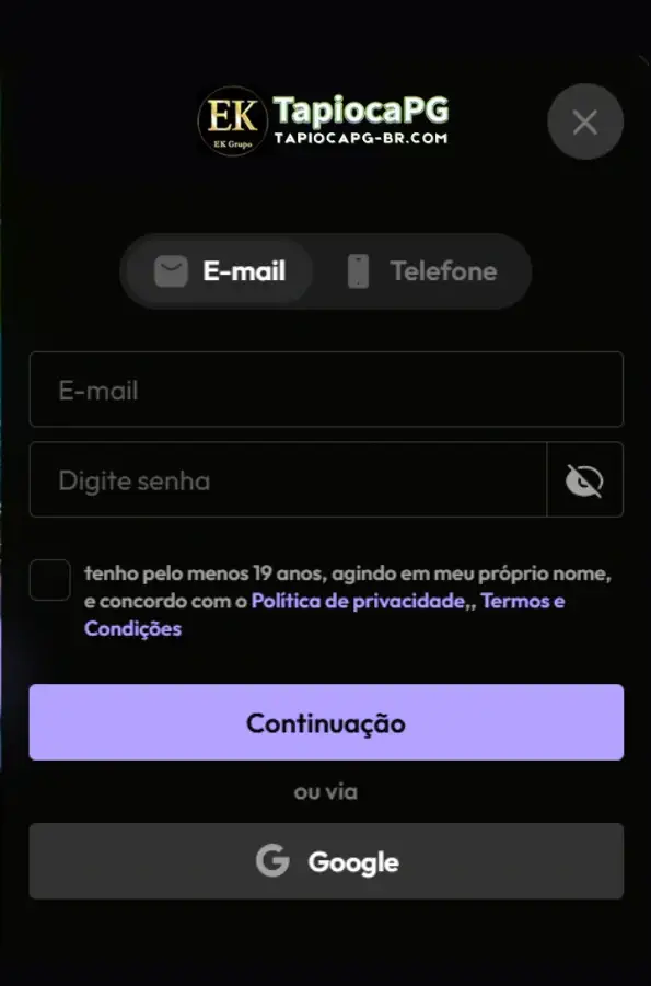 Processo de registro no TapiocaPG Cassino.